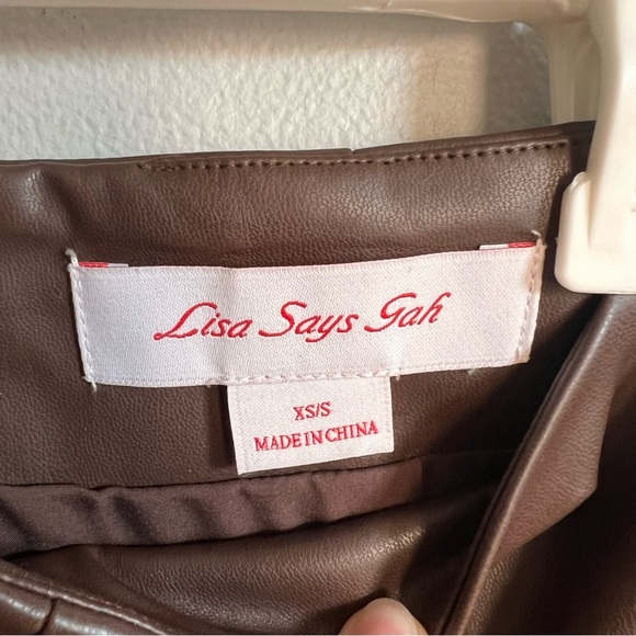 Lisa Says Gah Luisa Brown Faux Leather Pants High Rise Straight Leg XS/S - Picture 6 of 7